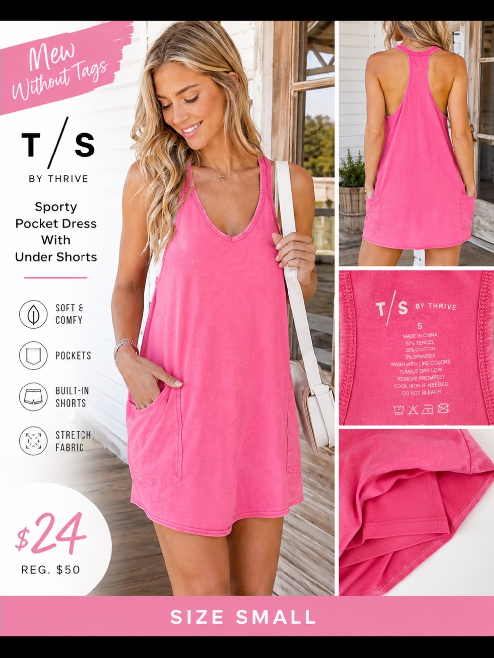 Hot Pink Sporty Pocket Mini Dress with Built-In Shorts